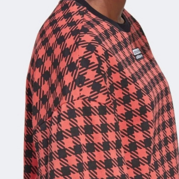 Adidas Red/Black Checked Crop T-Shirt Sz L - Picture 3 of 9